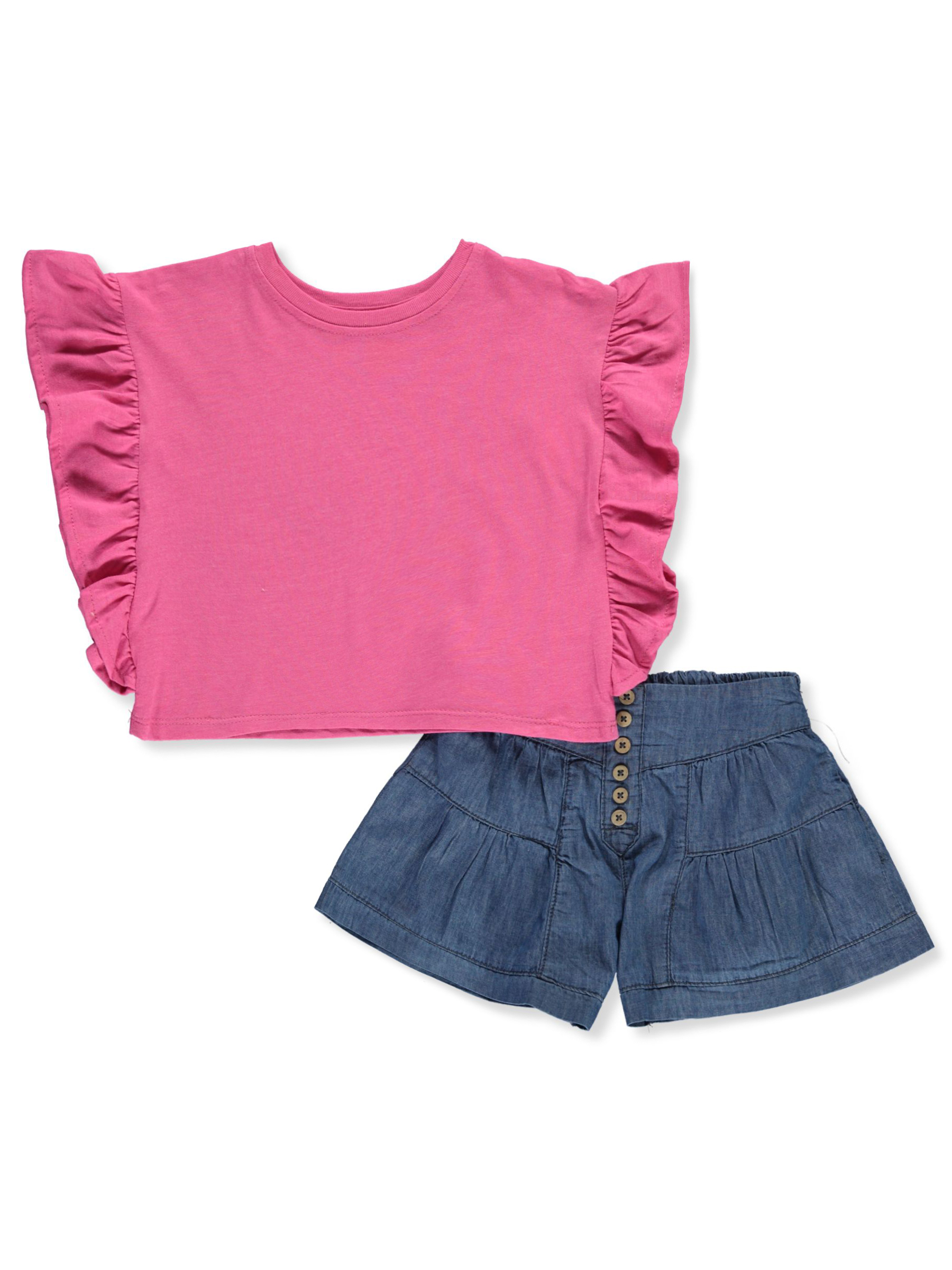 Girls' 2-Piece Shorts Set Outfit - pink, 4 (Little Girls)